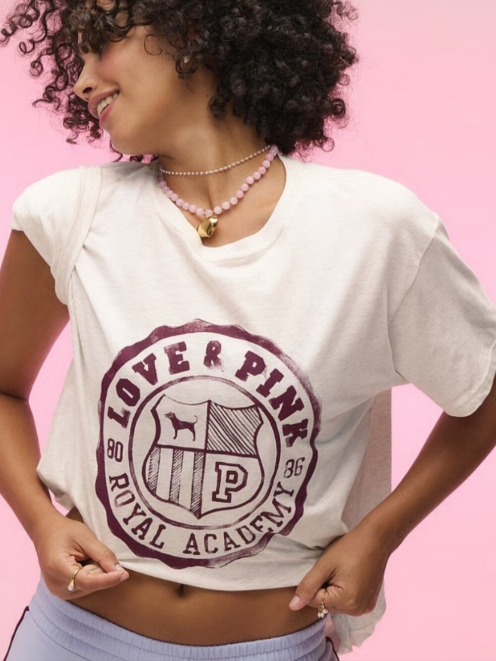 Victoria's Secret PINK Snow Heather Royal Academy Tee Size Med NWT
